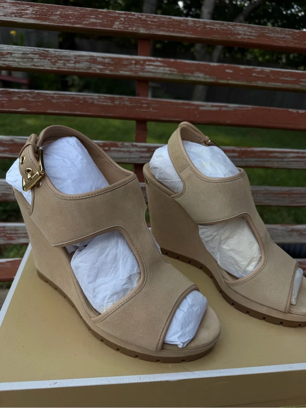 MICHAEL Michael Kors Nude Beige Suede Cutout Slingback Heels